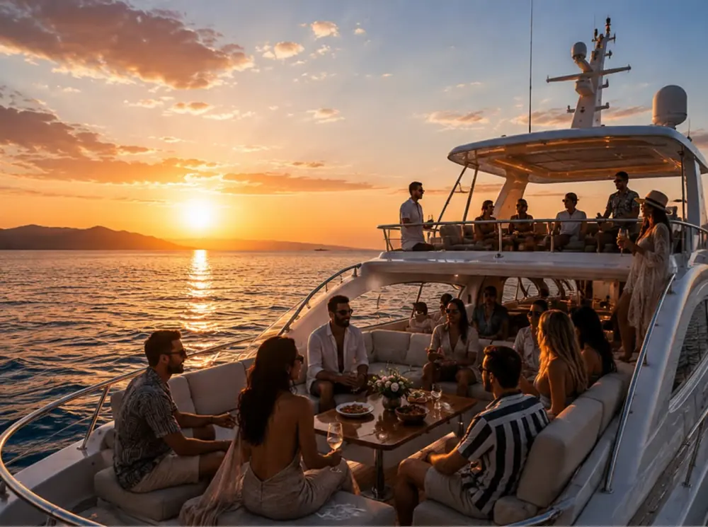 Group enjoying a private yacht sundowner near Hurghada